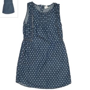 Joe Fresh Chambray Sleeveless Blue White Polka Dot Dress Kid's Large 10-12 EUC